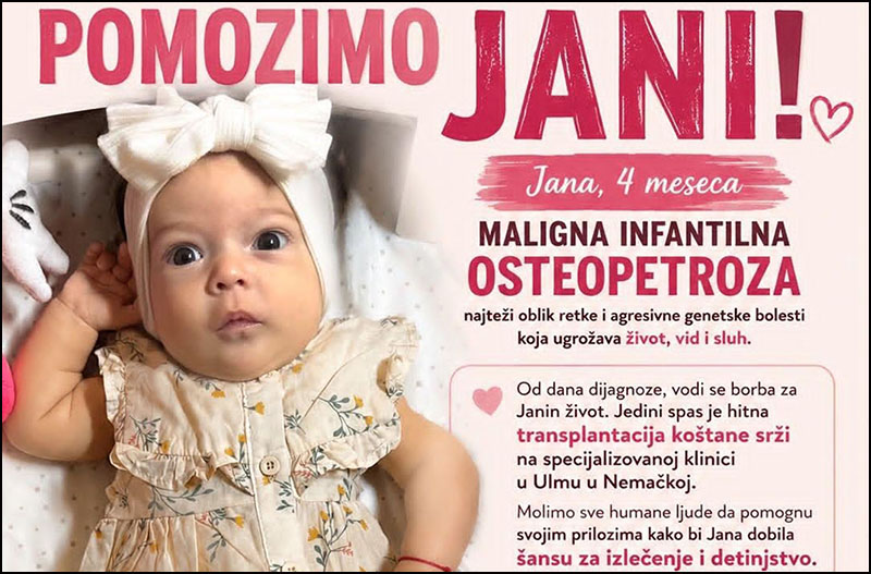 Humanitarni apel za pomoć Jani, uz njenu fotografiju.